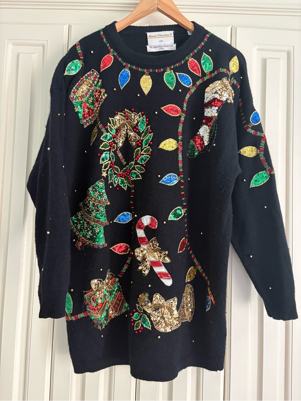 Christmas Sweater Lambswool Angora Rabit Hair Sequin Beaded Party Holiday 2X